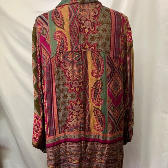 Women’s Multicolor Ornate Print Fringe Trim Top - Picture 3 of 3
